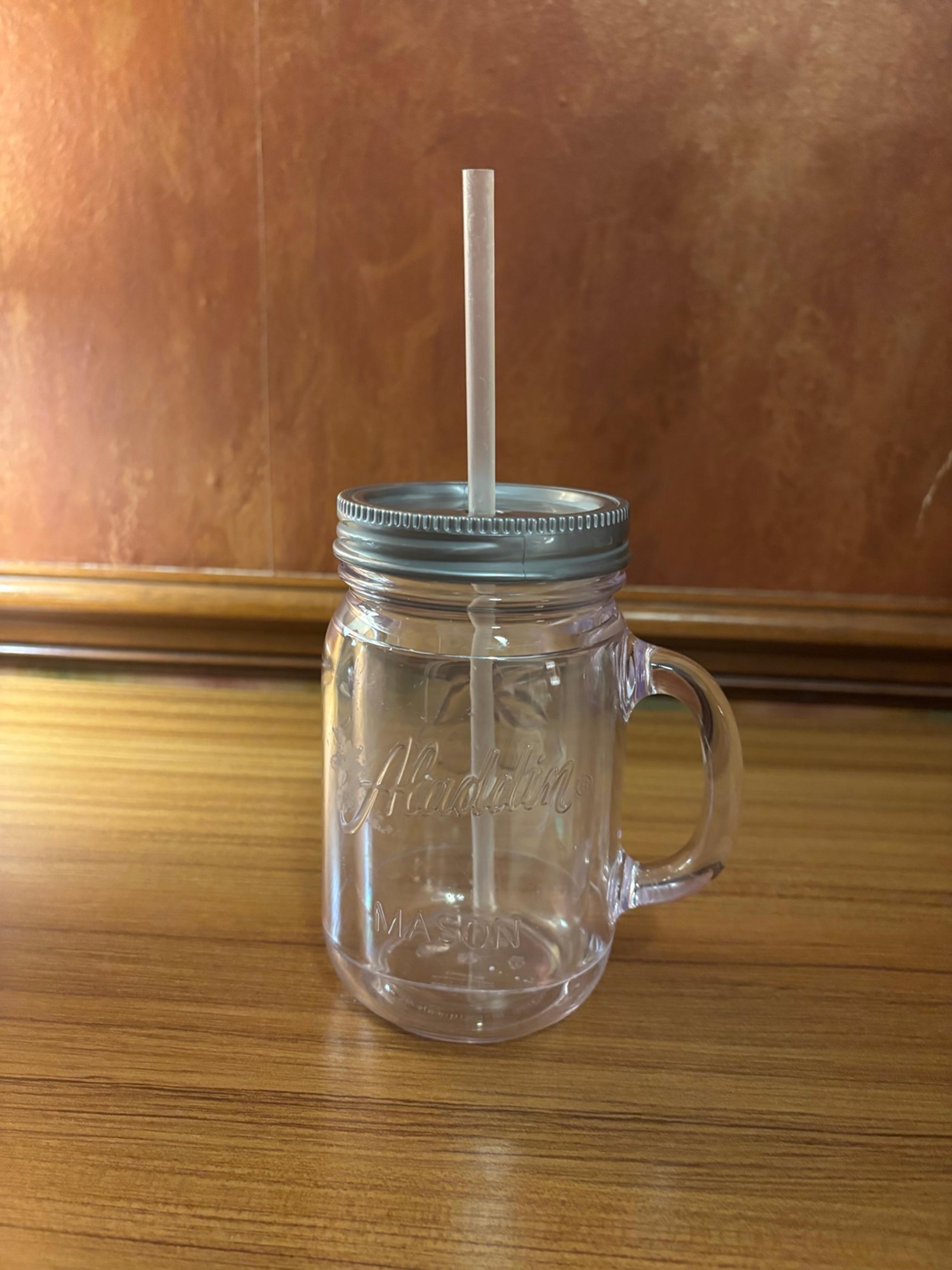 Aladdin BPA Free Clear Plastic Mason Drinking Jar With Gray Lid And Straw 16 Oz