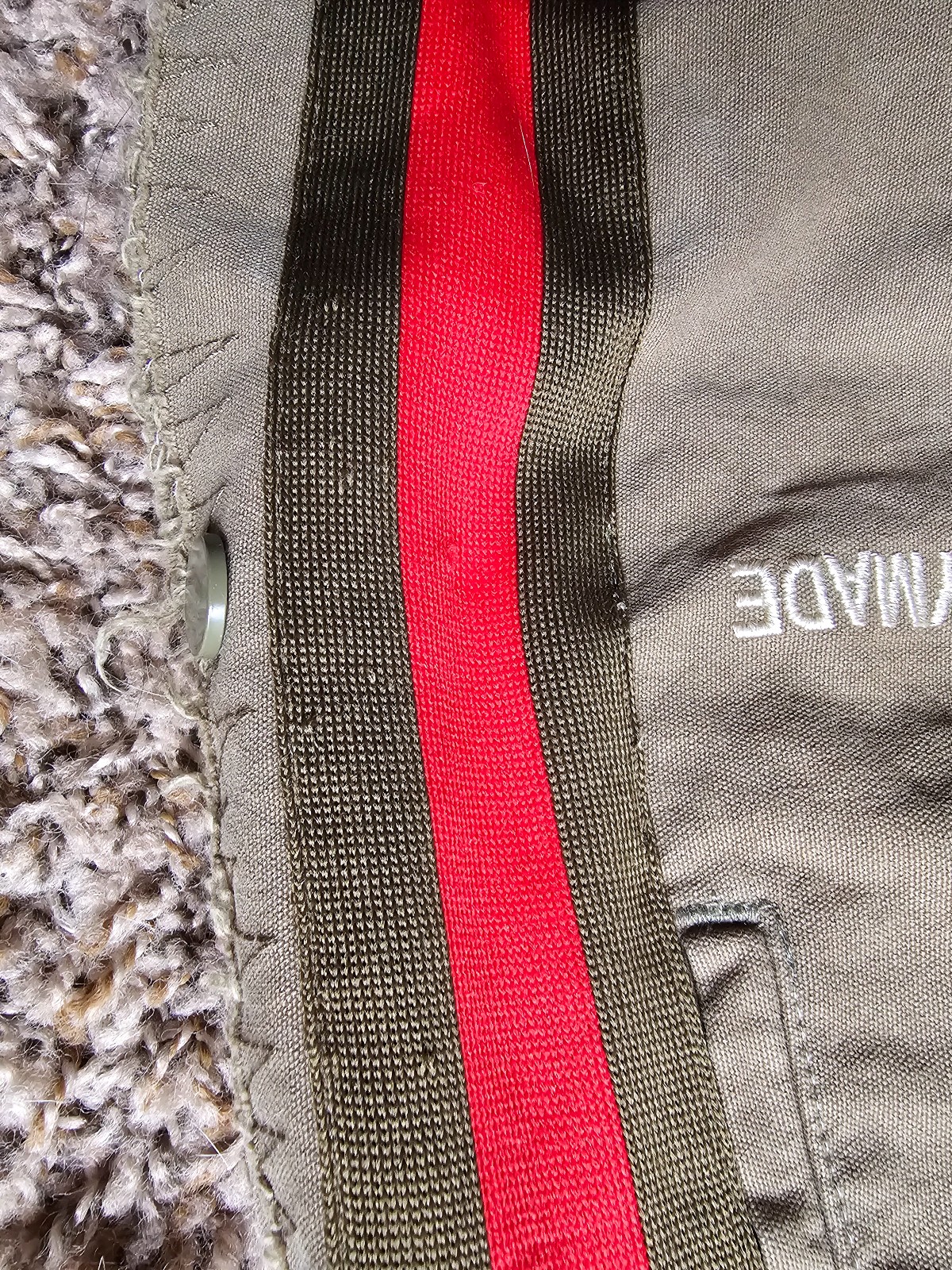 READYMADE army green khaki red stripe clips on sides track pants joggers S-M - detail