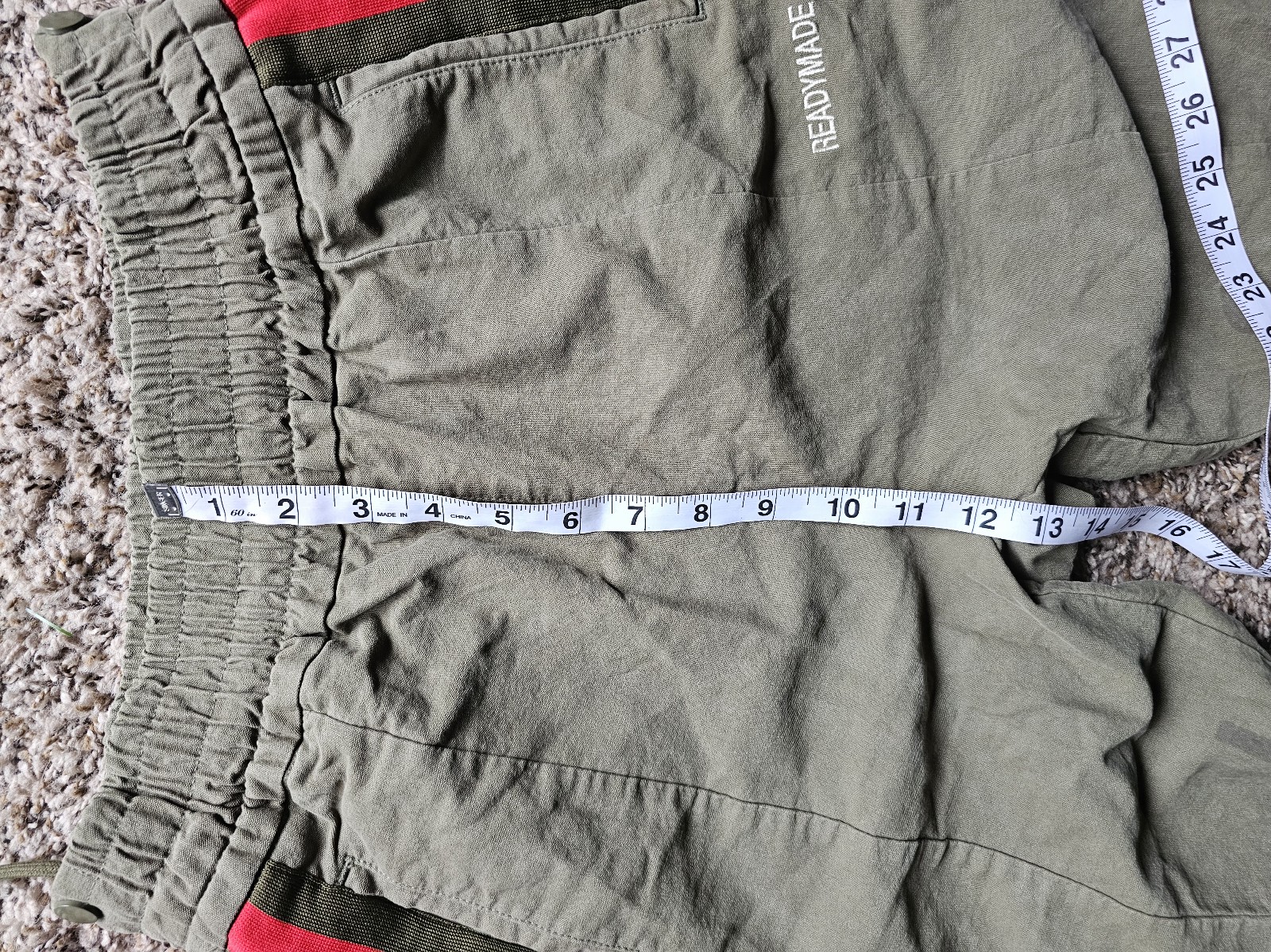 READYMADE army green khaki red stripe clips on sides track pants joggers S-M - detail