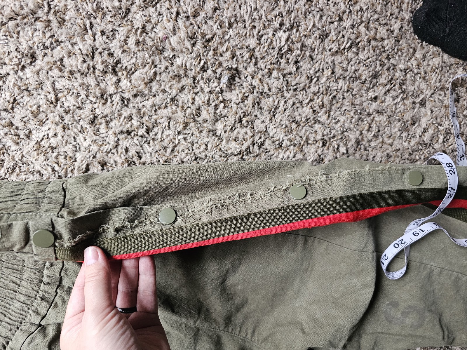 READYMADE army green khaki red stripe clips on sides track pants joggers S-M - detail
