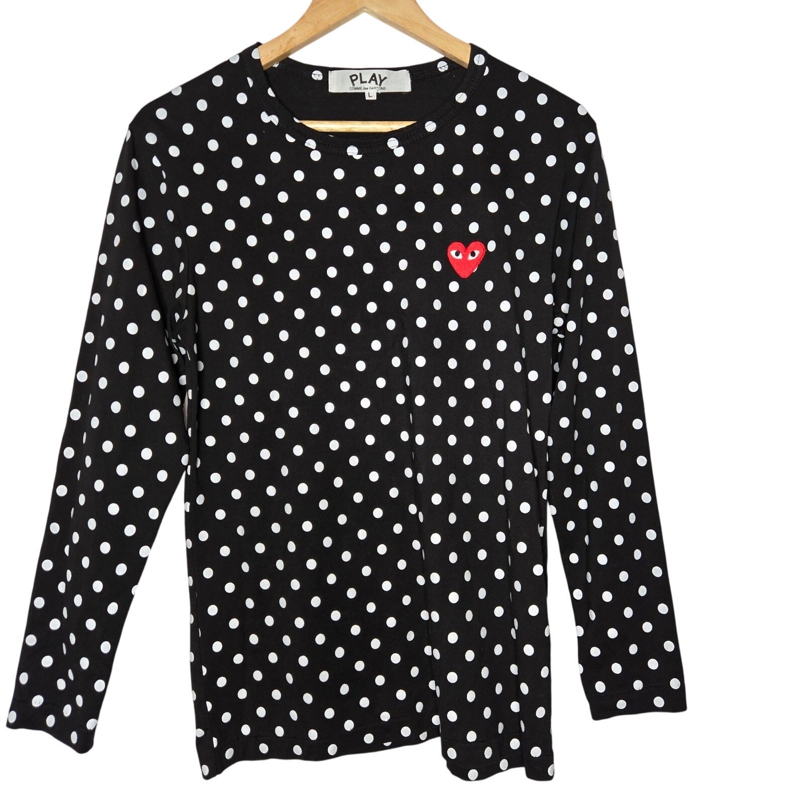 Comme des Garçons Play Womens Polka Dot Shirt Size L Embroidered Heart Japan