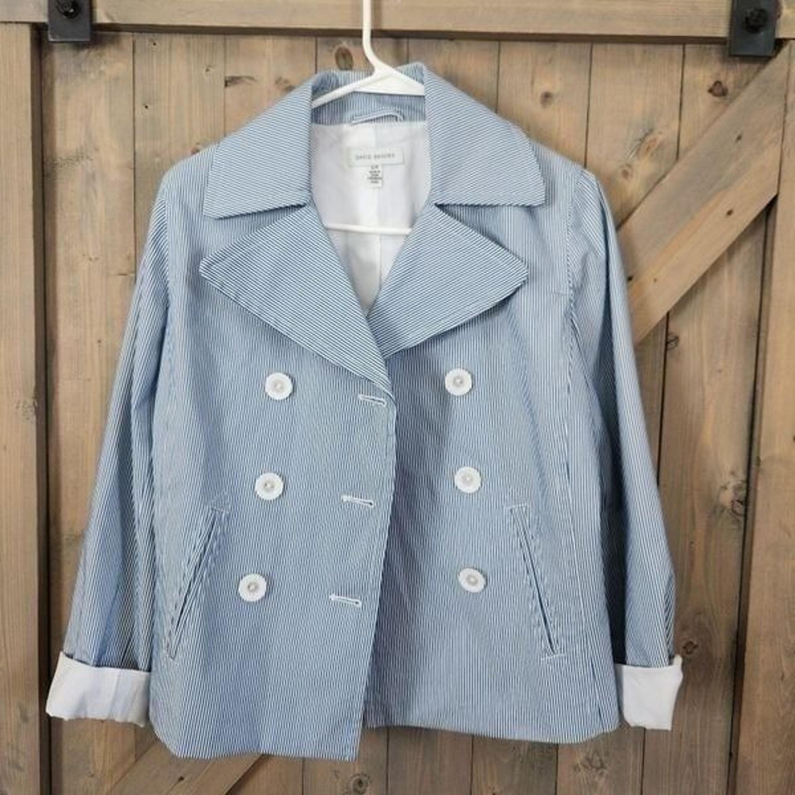 David Brooks Striped Blazer Double Breasted Lined Size Small Coastal Grandma