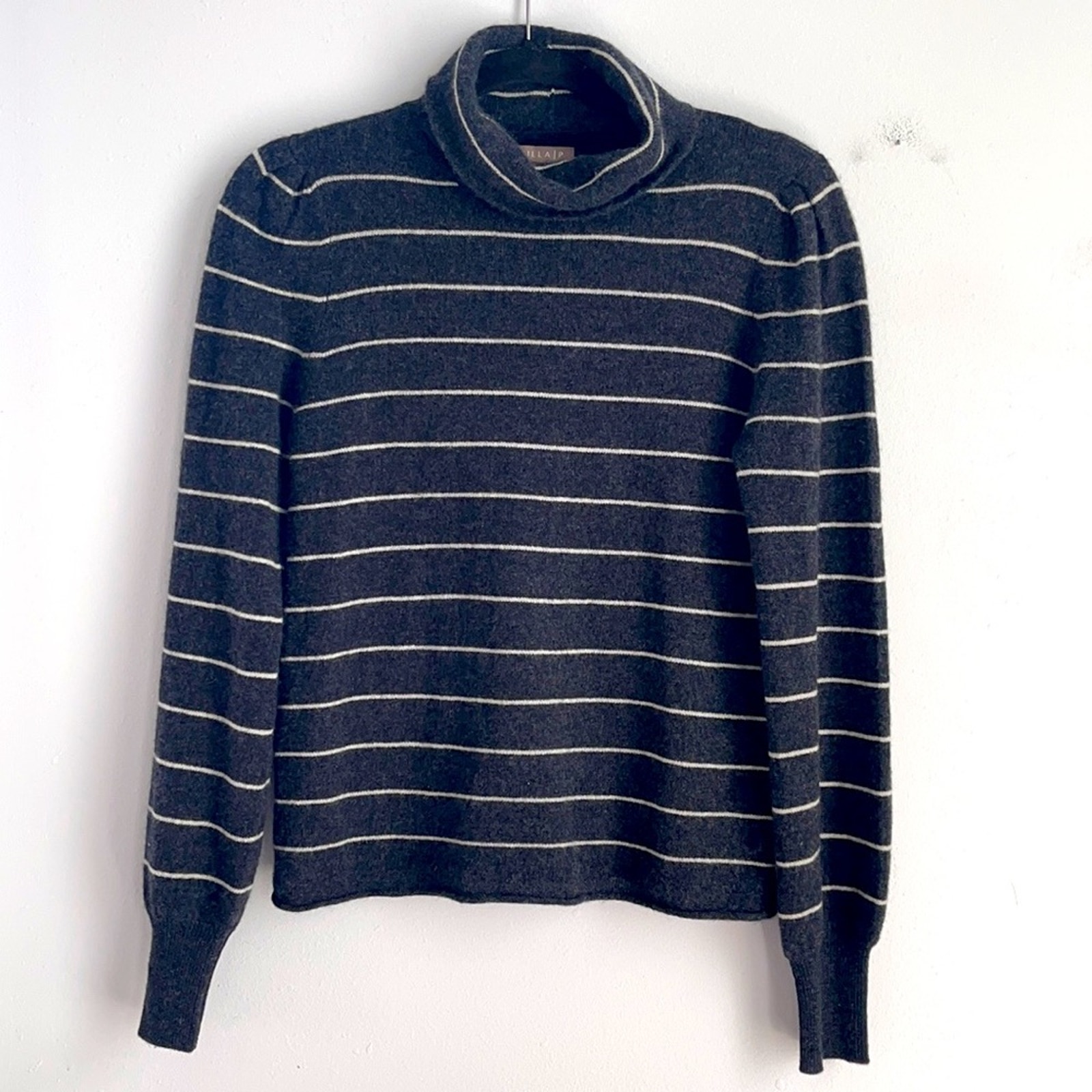 Lilla P 100% cashmere striped turtleneck puff sleeve sweater sz S