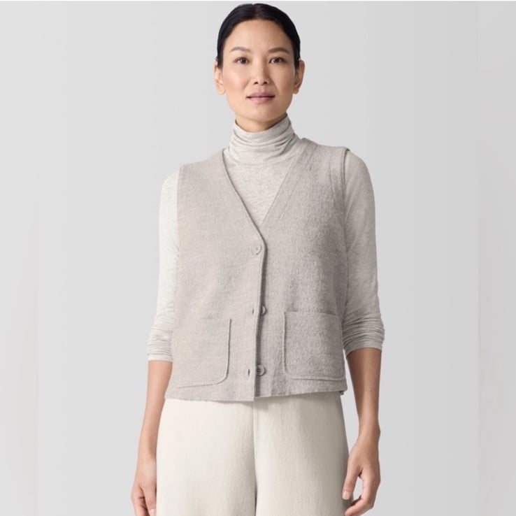 NWT Eileen Fisher Lightweight Boiled Wool Vest in Regenerative Wool