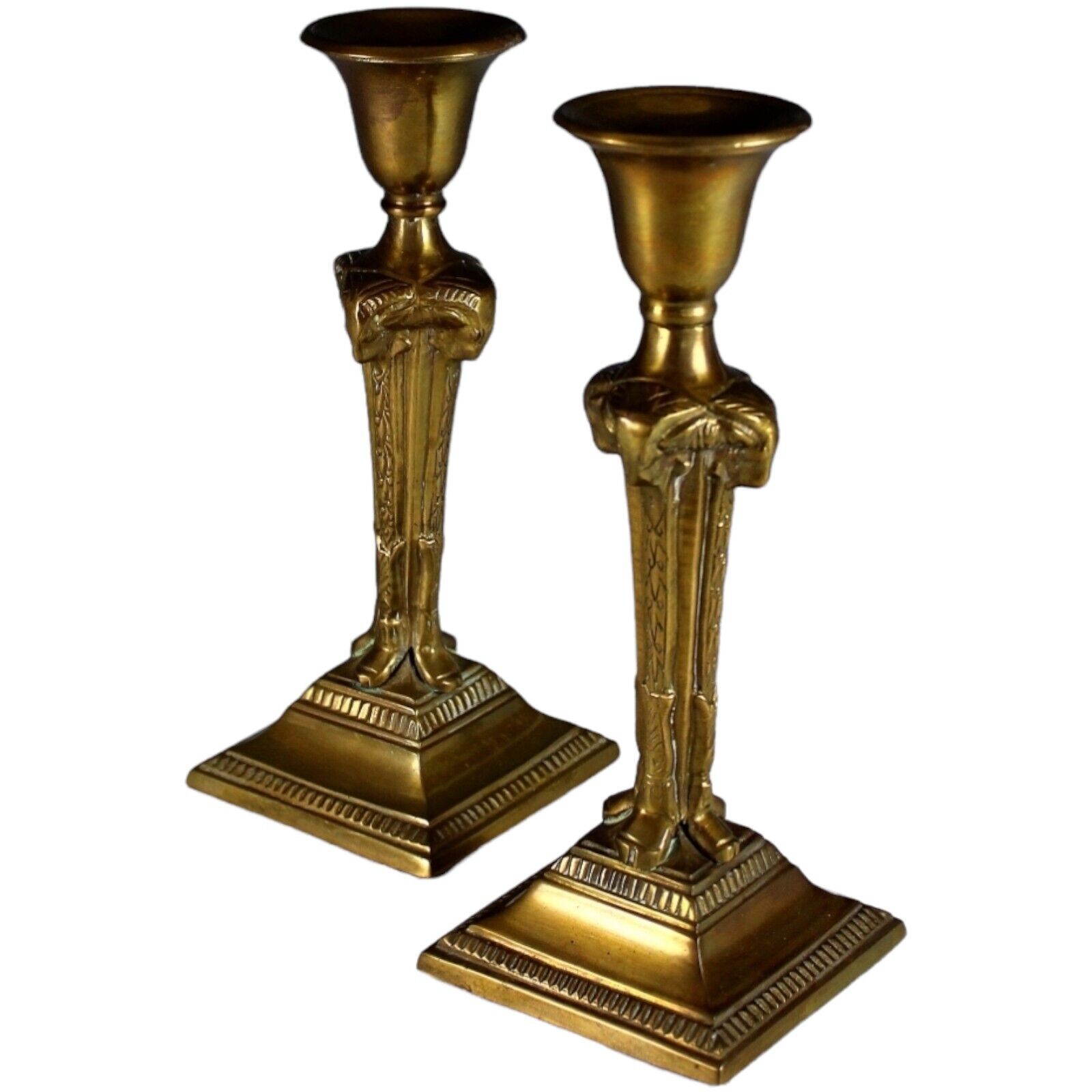 Mid 20th Century Hollywood Regency Brass Ram's Head Candle Holders Set of 2 EUC