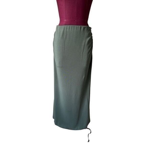 NEW OGL Cotton Jersey Ruched Side Pencil Maxi Skirt size L Green