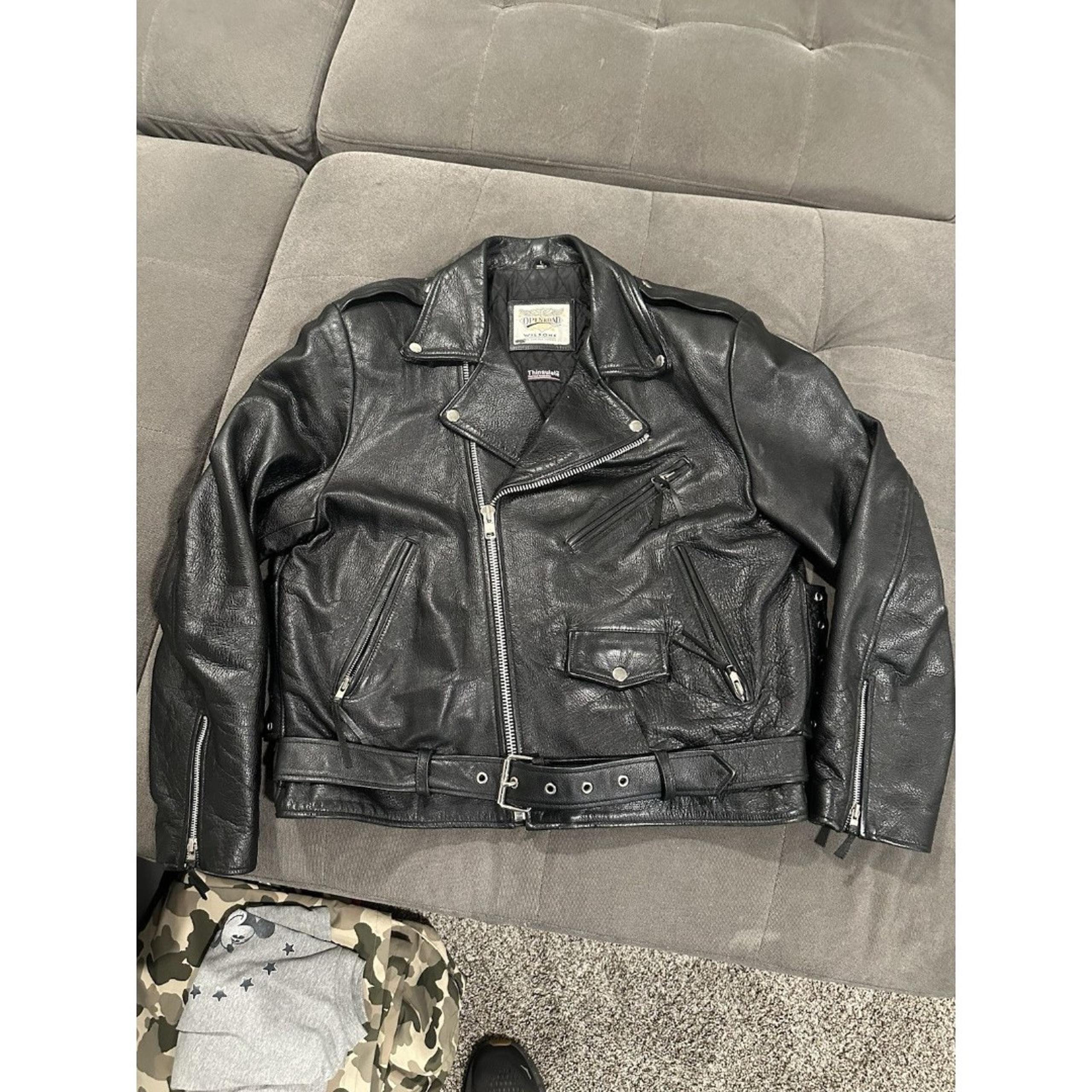 Open Road for Wilsons L men’s leather jacket motorcycle multi pocket western