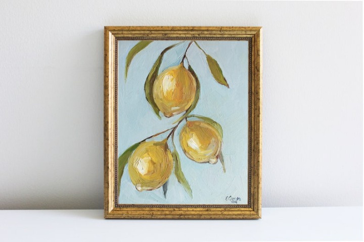 Lemon Tree Painting Original Oil Art Still Life Art French Country Decor Lemon
