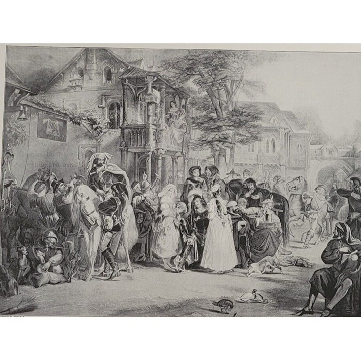 Geoffrey CHAUCER AND THE CANTERBURY TALES PILGRIMS Richard Corbould 1894 Print