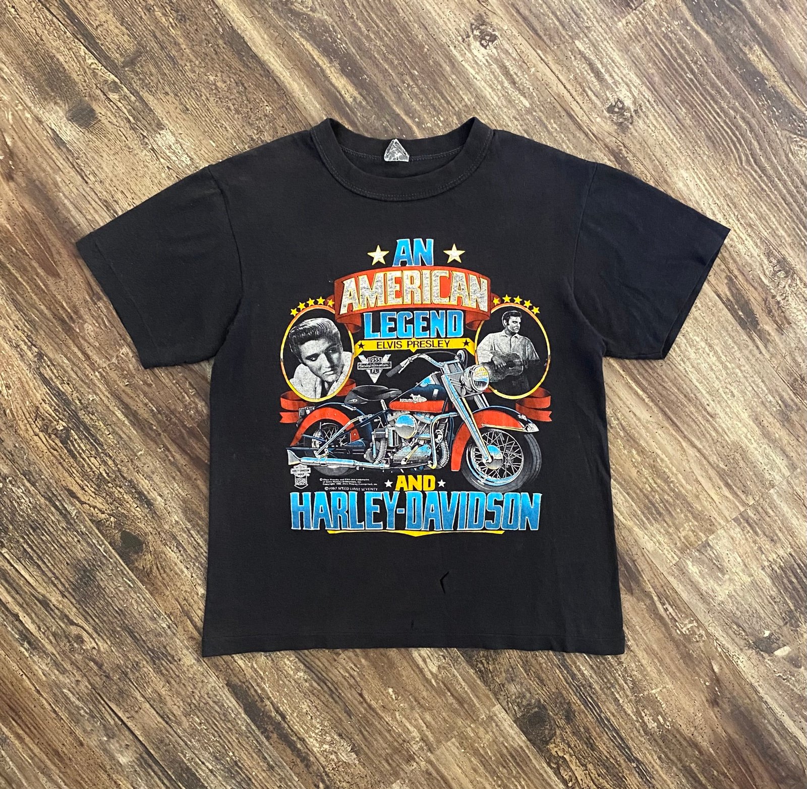 Vintage 1987 Youth Harley Davidson Elvis Presley Faded Shirt Youth Size Medium