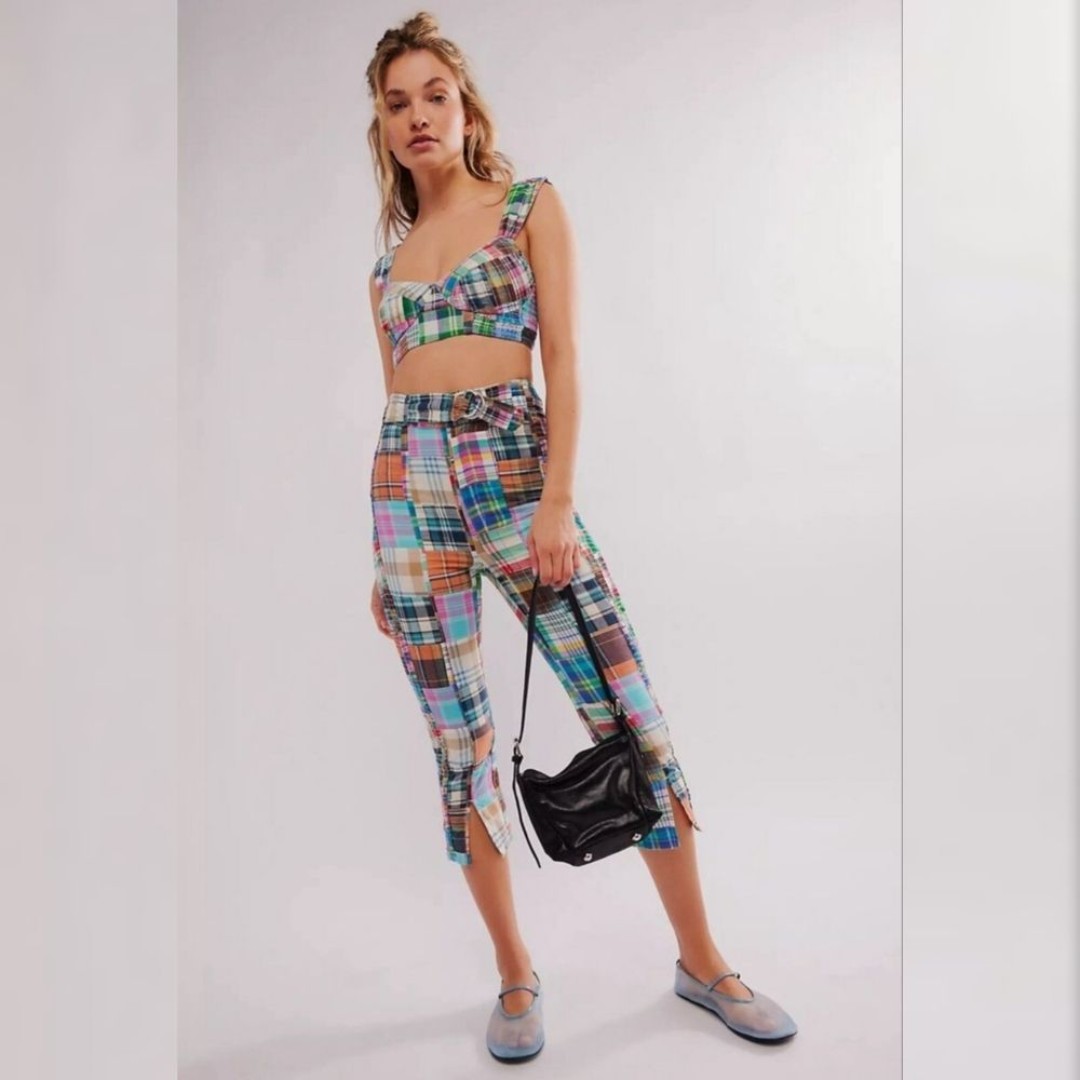 Free People Keep Me Set In Multi Madras Multicolor Plaid Women's Size 10