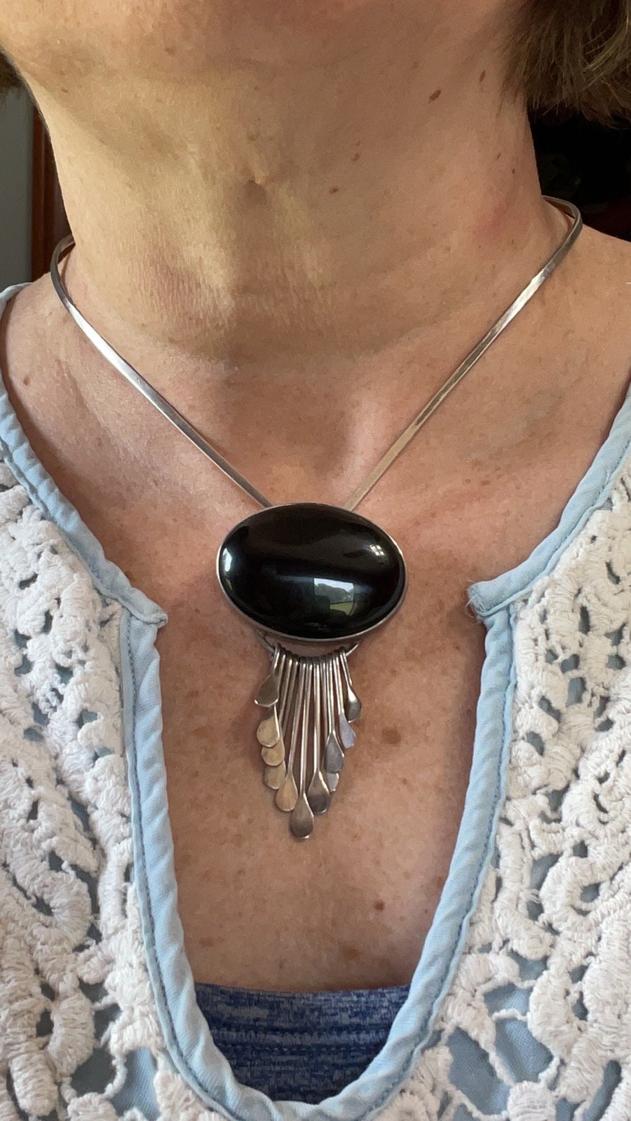 VTG Mexico Sterling onyx modernist brooch/pendant
