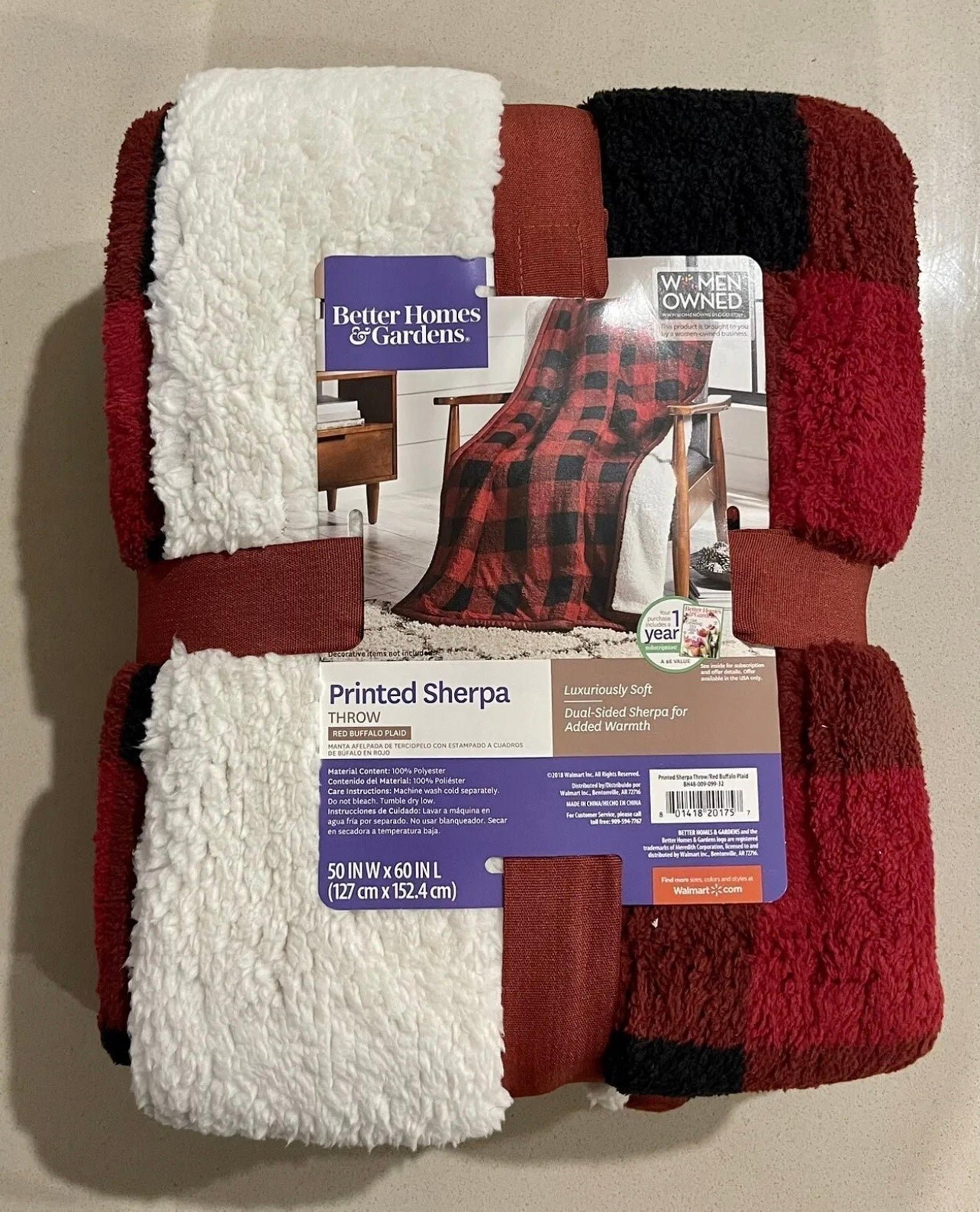 Better Homes & Garden Sherpa Throw Red Plaid Blanket Buffalo Dual-Sided 50"x 60"