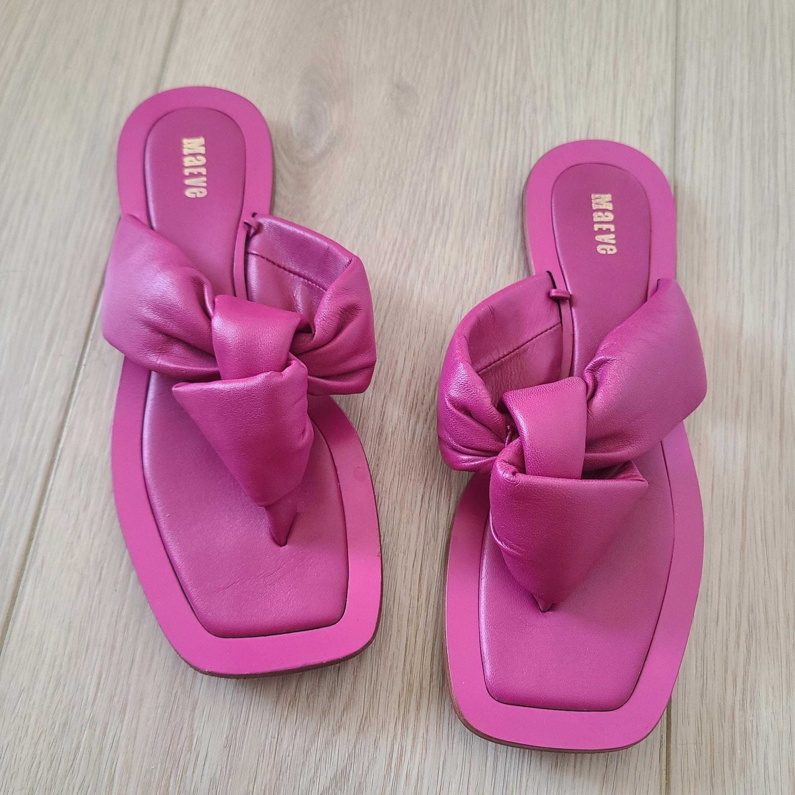 Maeve Pink Bow Slide Sandals Vegan Leather Square Toe Flats 6 Y2K Resort