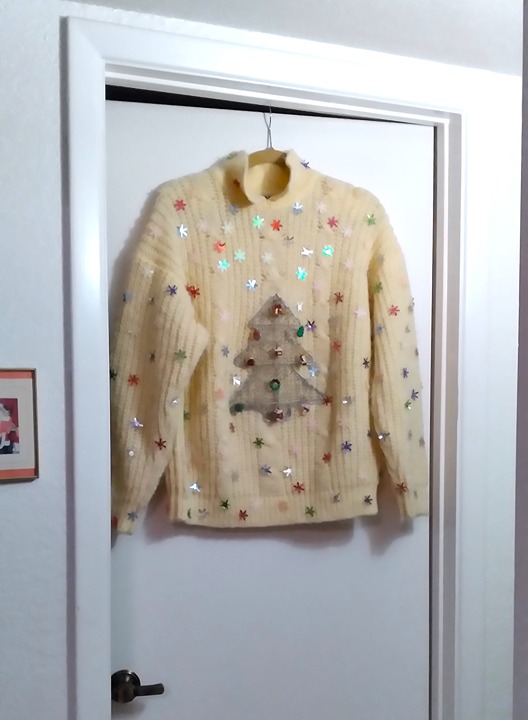 Handmade Decorated Christmas Tree Ugly Knit Christmas Sweater - Size L