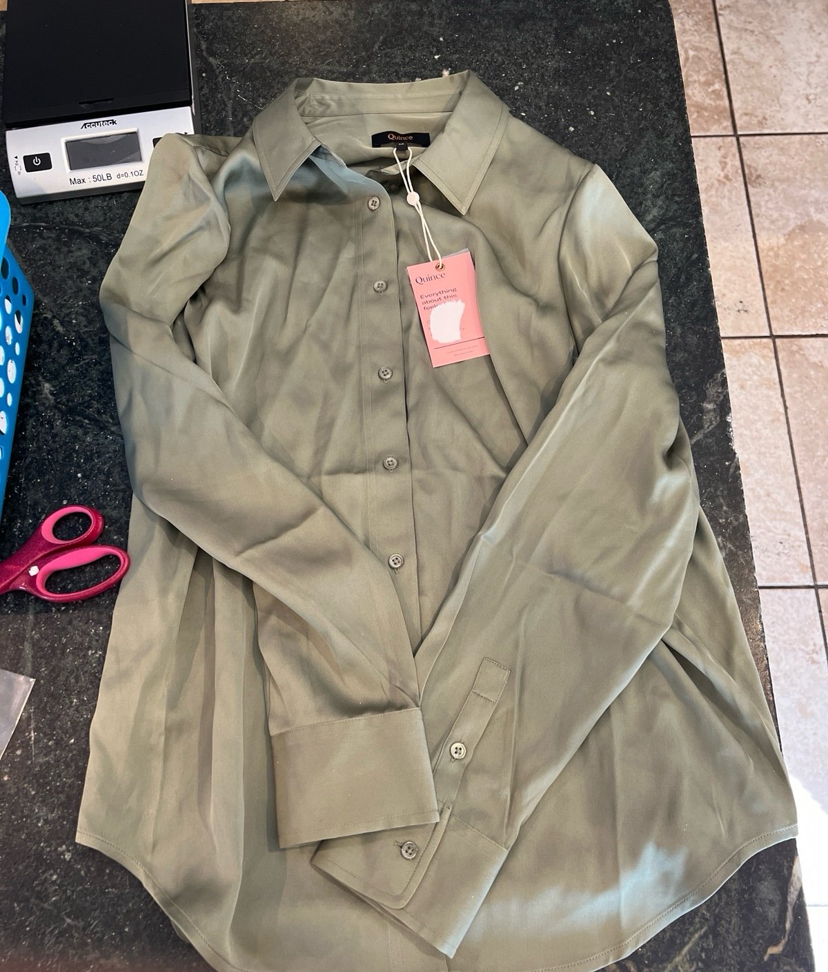 Quince Washable Stretch Silk Blouse moss green M