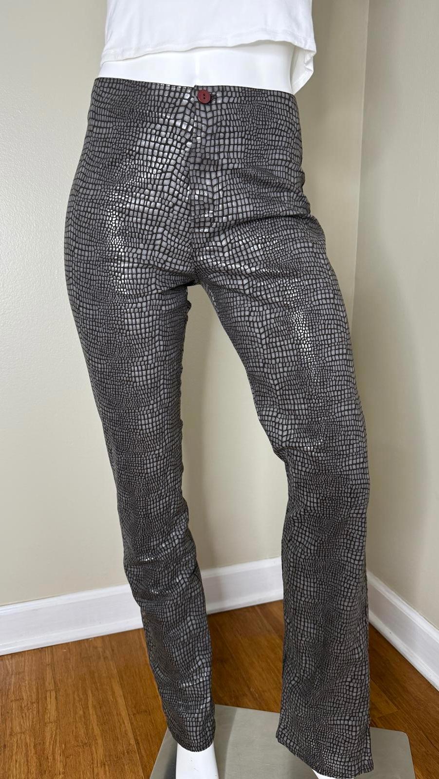 Vintage Tark'1 Paris Gray Snake Print Pants Size 3 High Rise Stretch