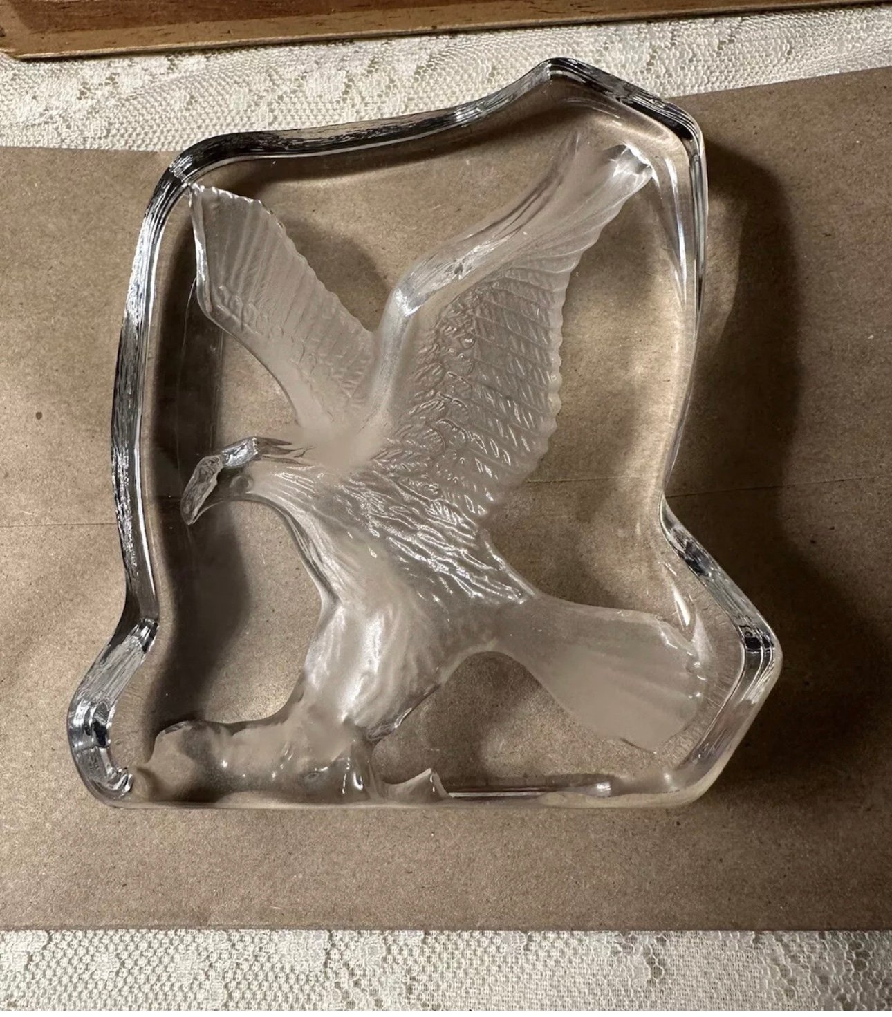 Etched Glass Eagle Paperweight - Not Sure What the Brand Is