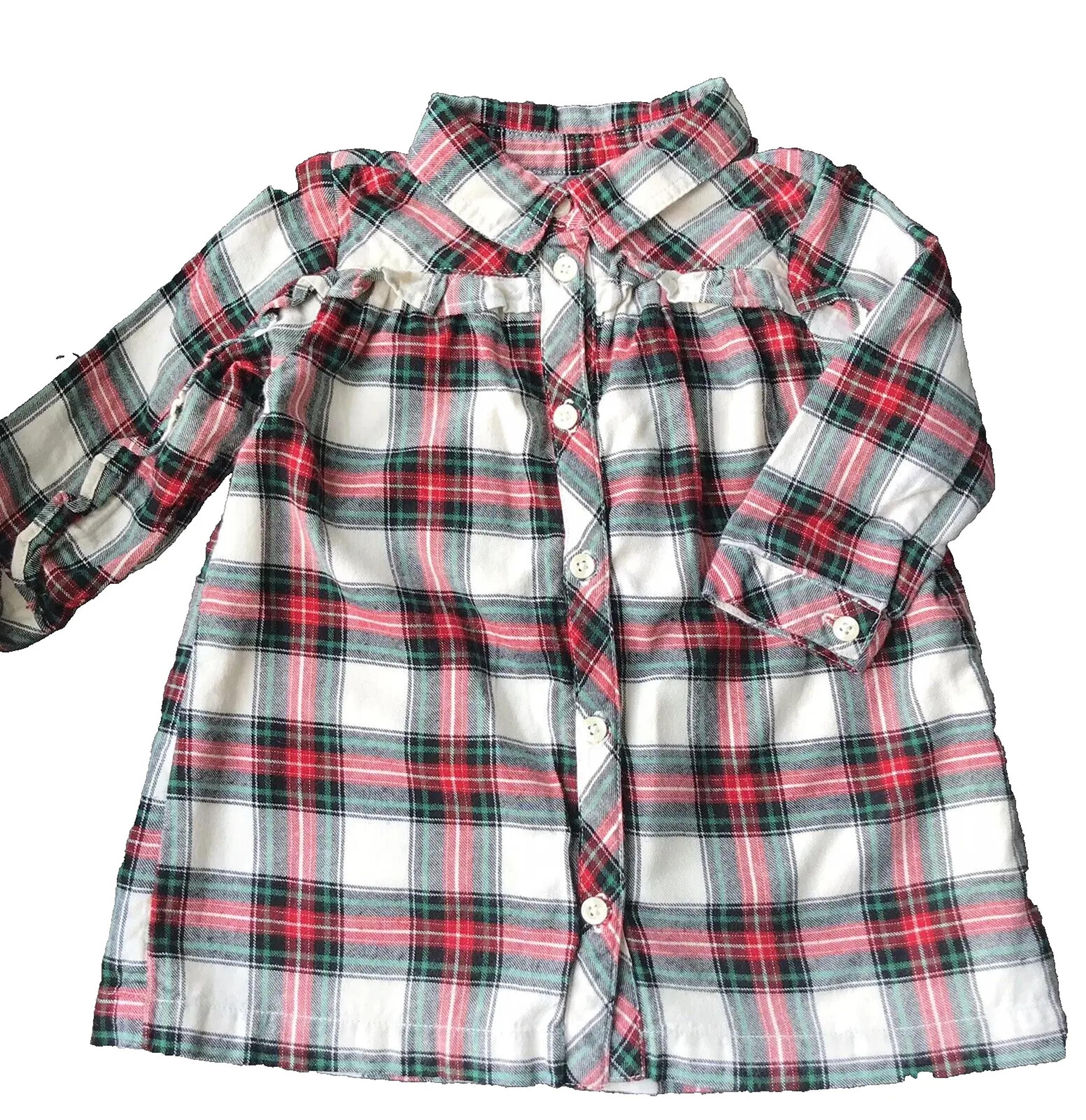Gap Baby Girls Plaid Flannel Dress Layer 12-18 Mths Ruffled Red Prairie Cottage