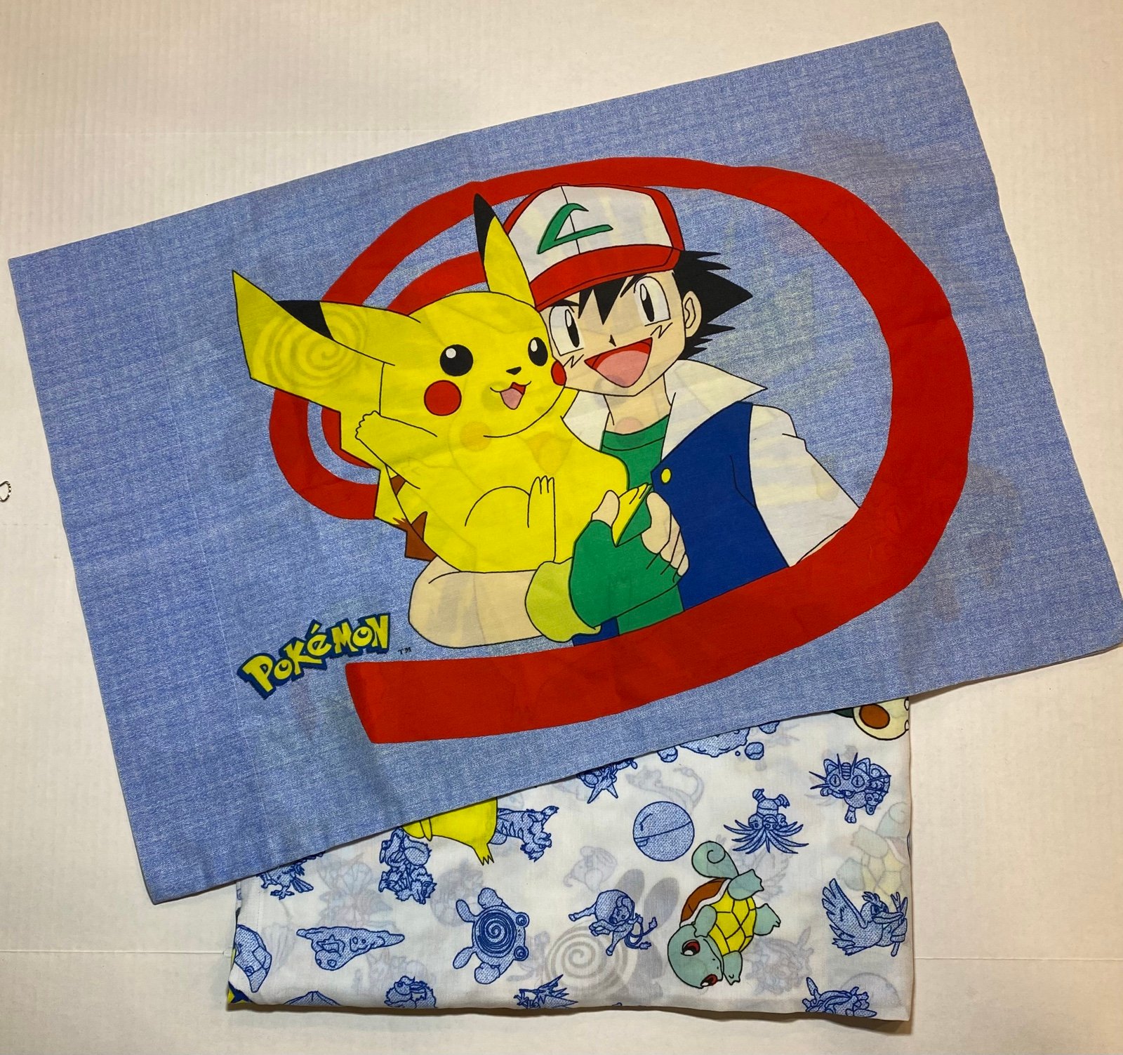 Vintage Pokemon Twin Bed Flat Sheet & Pillow Case Pikachu 1998 Nintendo