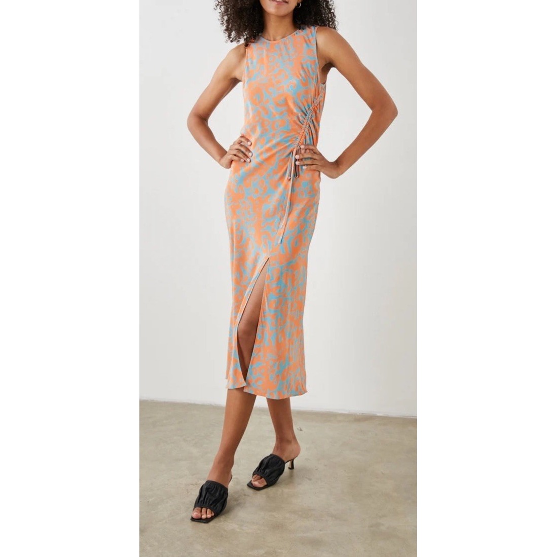NWOT Rails Gabriella size Small Orange Diffused Cheetah Midi Side Slit Dress