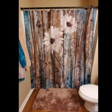 Rustic Shower Curtain Floral Barnwood Fabric with 12 Hooks Country Farm Style