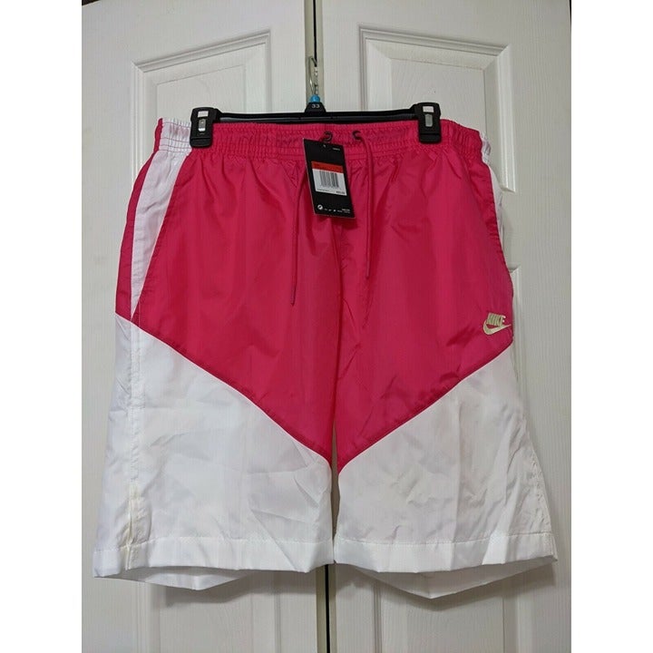 Men’s Nike Air Sportswear Windrunner Track Shorts White/Pink AR2424-623 Sz Large