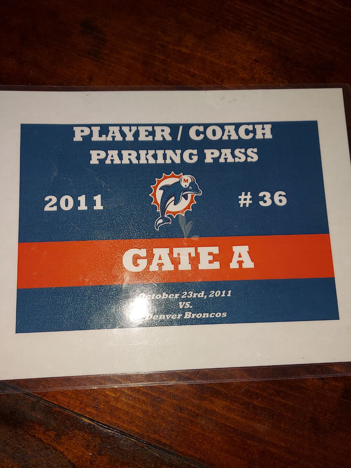 MIAMI DOLPHINS PLAYER PARKING PASS RARE