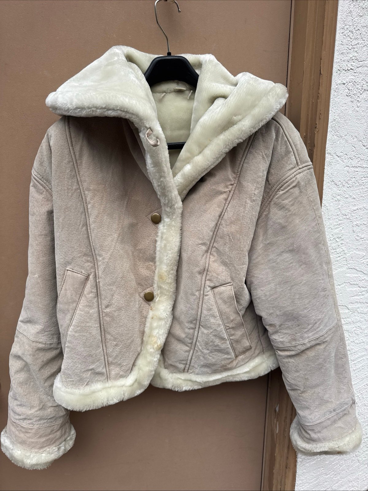 Vintage Synergy Genuine Suede Leather Shearling Coat Size L