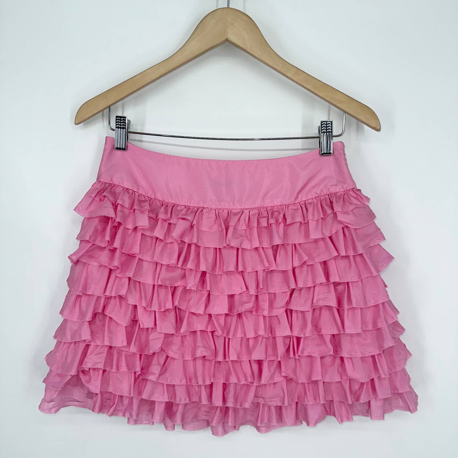 Calypso St Barth Silk Ruffle Mini Skirt, Pink
