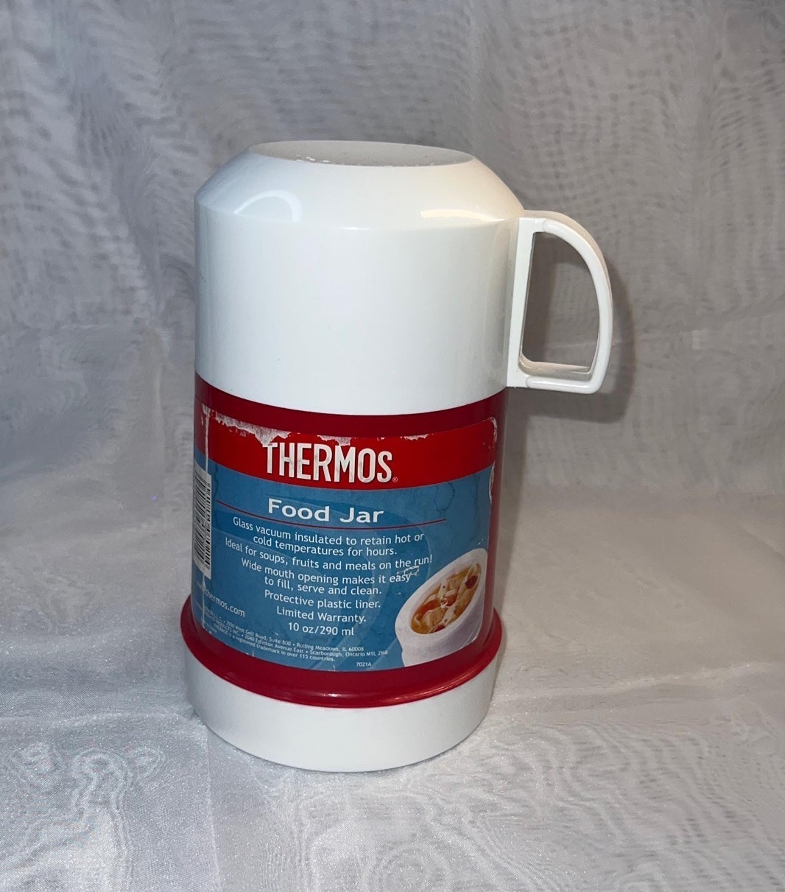 New Thermos Food Jar Red and White Vacuum Insulated 10 ounce Screw on Cup