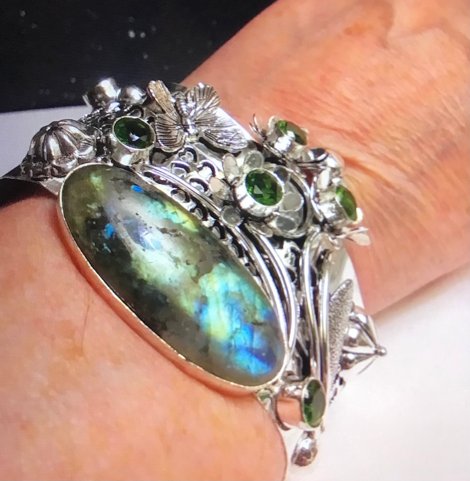 Labradorite Peridot 925 Sterling Silver Cuff Bracelet