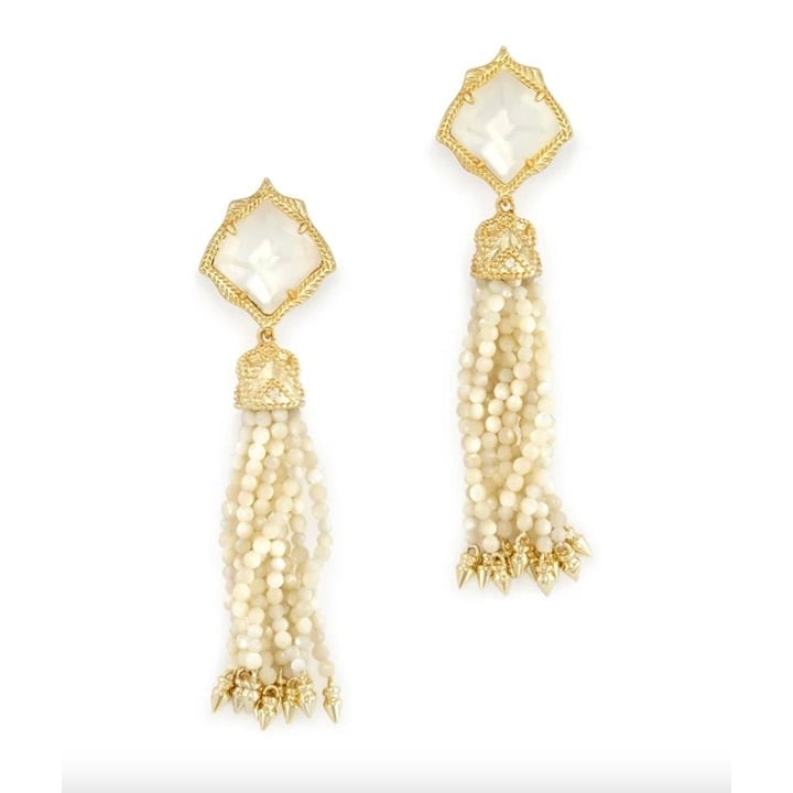 NWT Kendra Scott Ivory Misha Clip On Tassel Statement Gold Plated Earrings 3