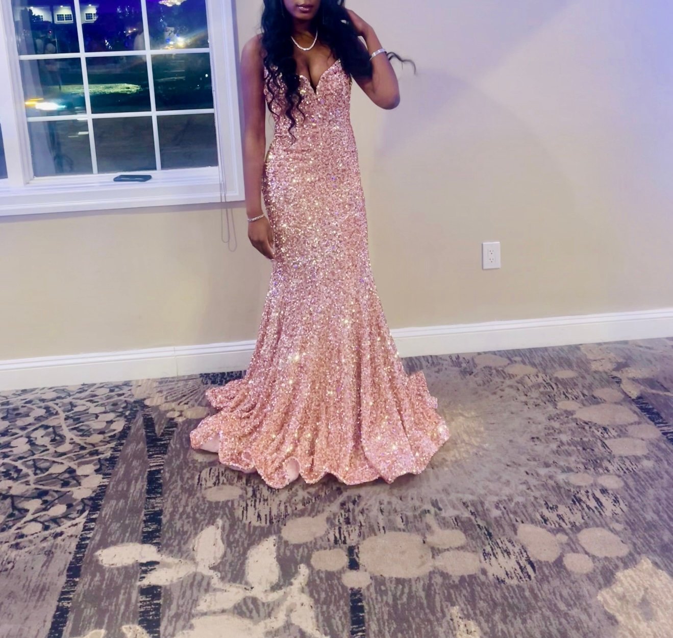 Rose gold formal sequin dress