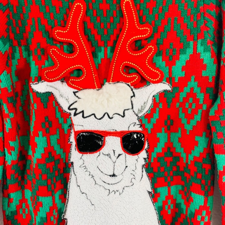 Holiday Time Mens shops Shady Llama Ugly 3D Christmas Sweater Double Sided Bum Small