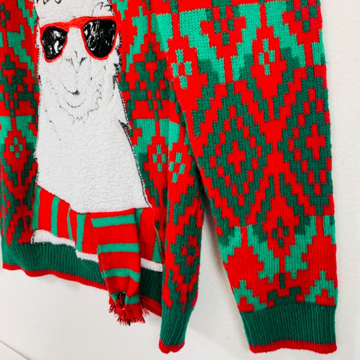 Holiday Time Mens shops Shady Llama Ugly 3D Christmas Sweater Double Sided Bum Small