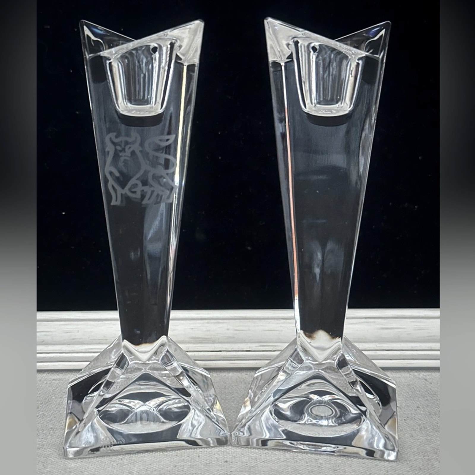 Vintage Madison by Rosenthal 6” candlesticks (one etched bull) set of 2
