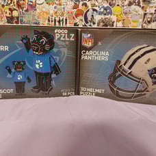 *NEW* Set of 2 Football 3D Puzzles Carolina Panthers Helmet and Sir Purr Mascot