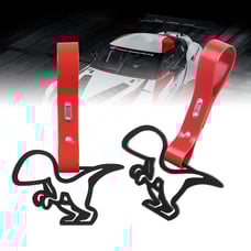 BRAND NEW 2PCS DINOSAUR BLACK JDM TSURIKAWA RING Red Handle Strap Drift Charm