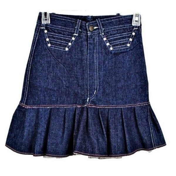 The Big Boss Denim Skirt Pleated Studded Back Pockets Dark Wash Size Small