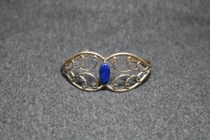 925 Sterling Silver handmade blue lapis bracelet cuff
