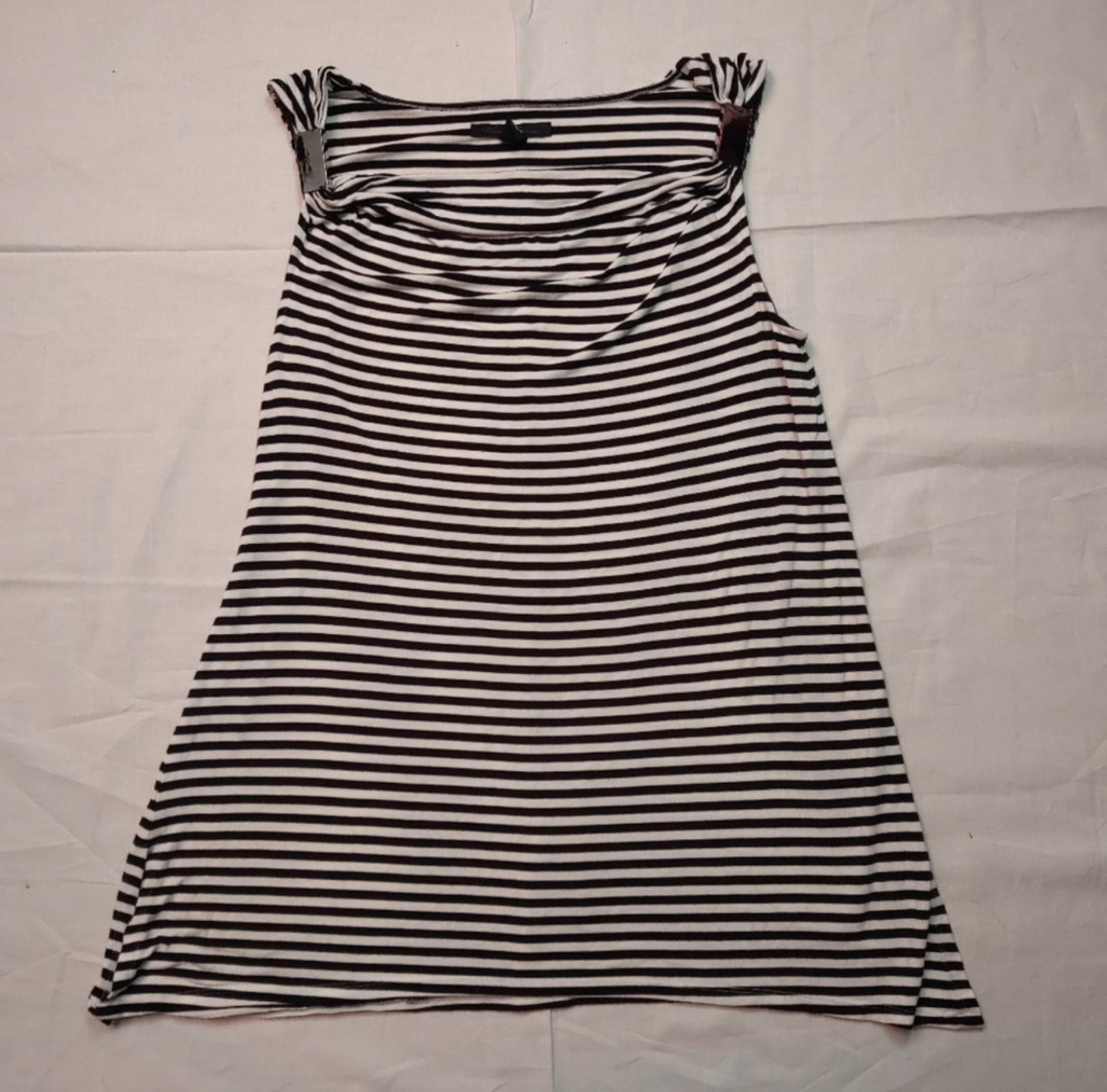 Kenneth Cole Tank Top Women's M Black White Stripe Scoop Neck Sleeveless Shirt