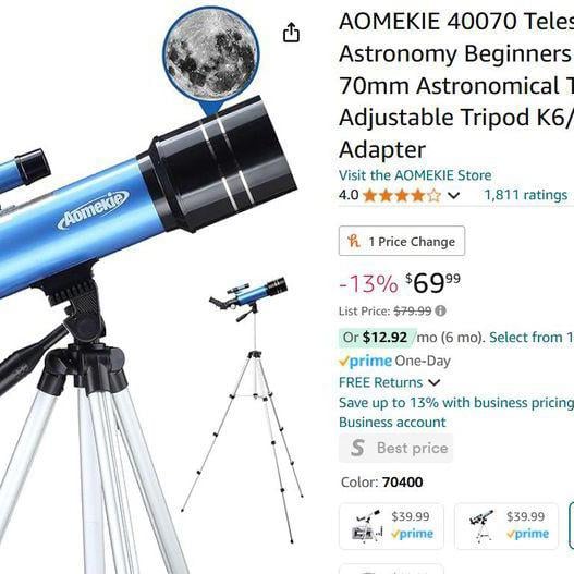 40070 Telescope for Astronomy 70mm Adjustable Tripod K6/25 Eyepiece PhoneAdapt