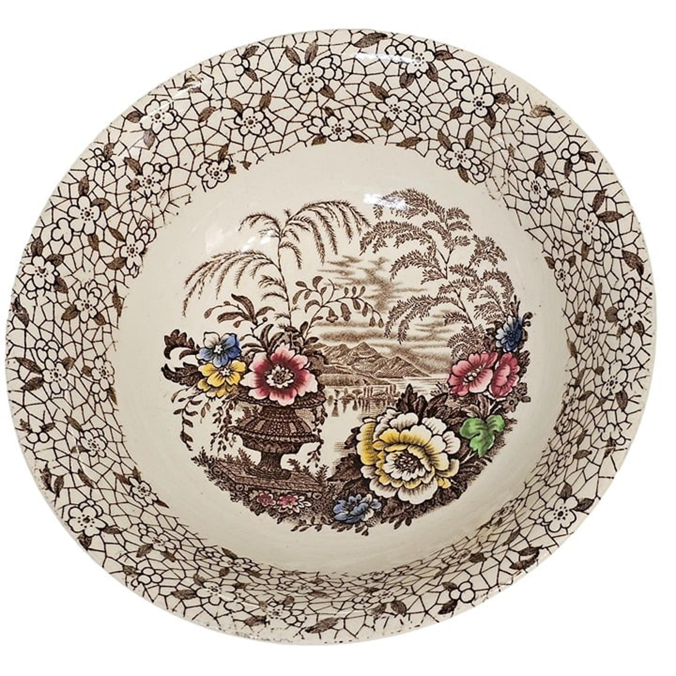 Brown Transferware Floral Cereal Bowl 6" Myott Son chintz porcelain England