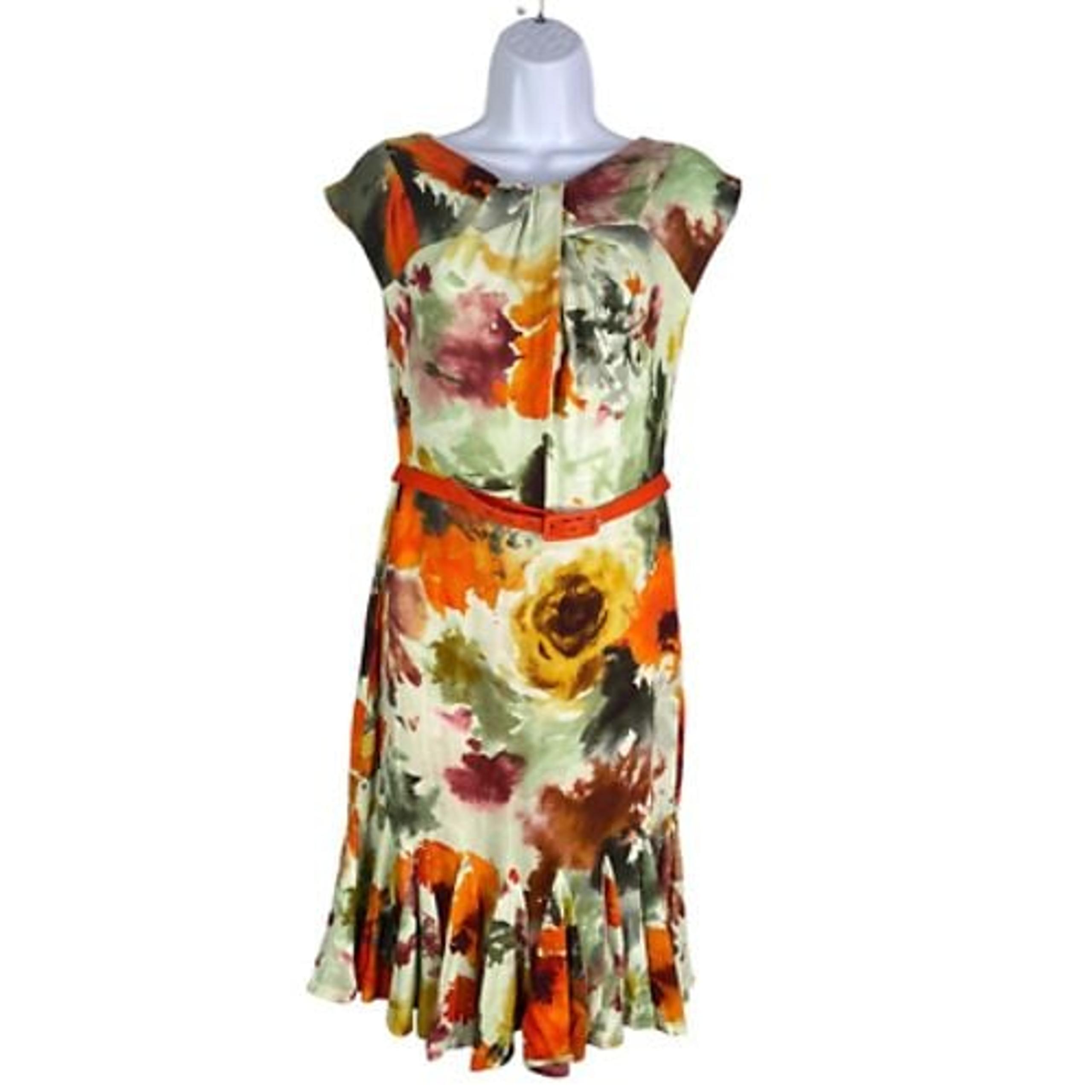 Eva Franco Anthropologie Womens A Line Dress Multicolor Floral Lined Belted 6
