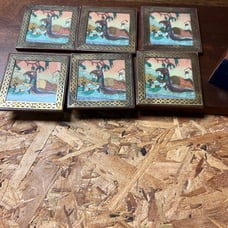 Simian Mari gemstone painting coaster set with holder