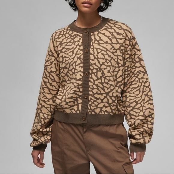 Jordan Elephant Jacquard Wool Blend Oversized Cardigan Sweater Plus Size 2X