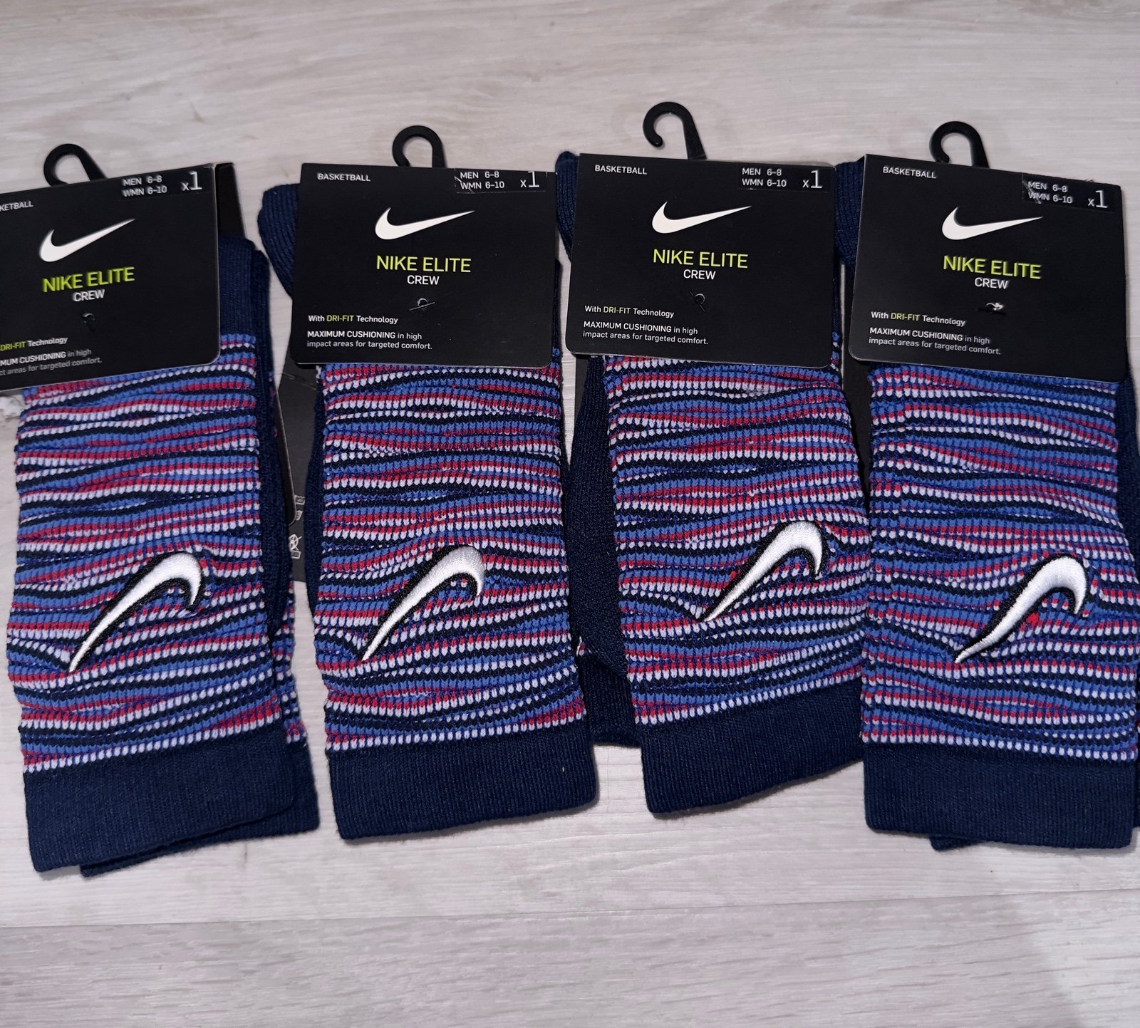4 pair Nike Elite Basketball Pattern Arch Bands Support Crew Socks