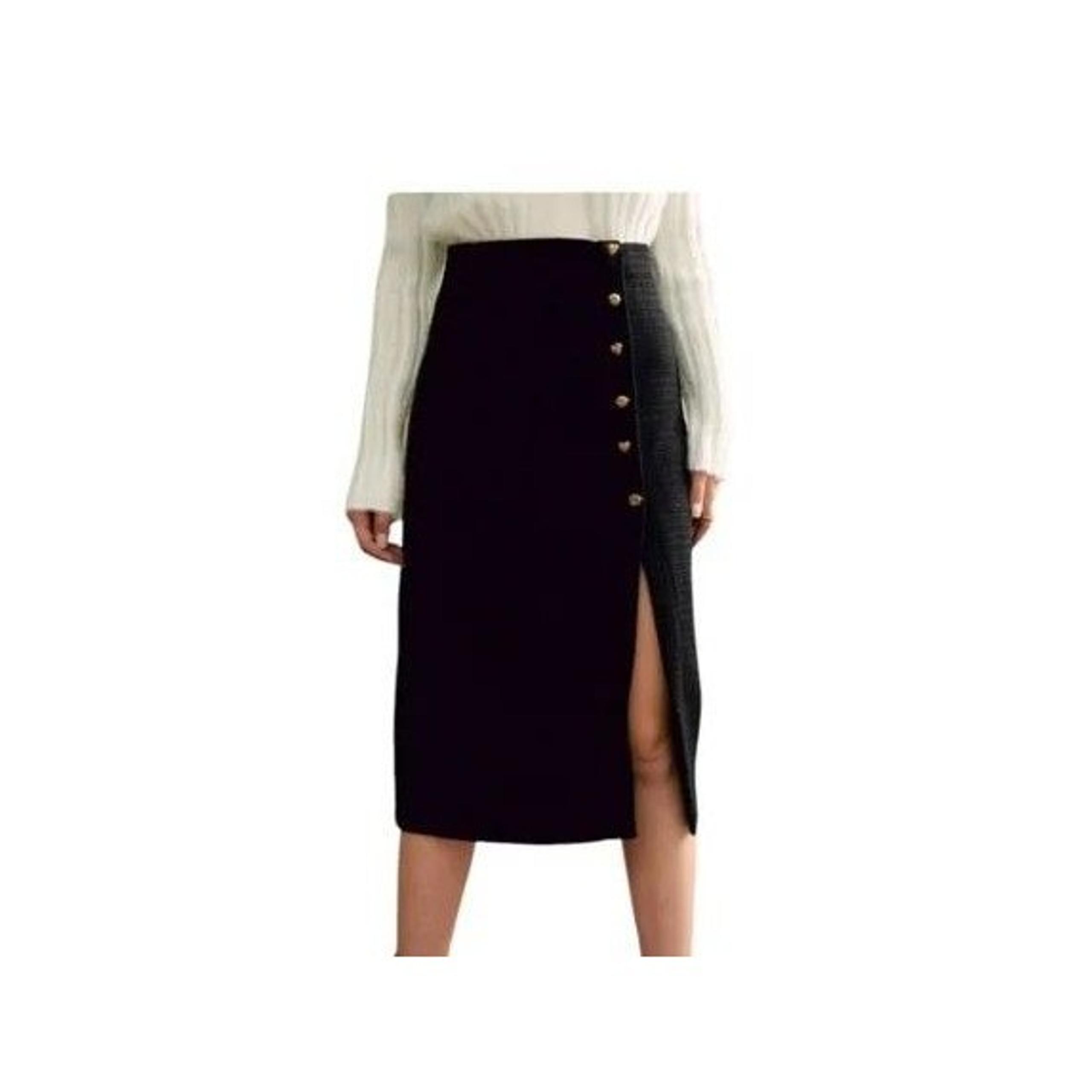 NEWT RIHOAS BLACK TEXTURED MIDI SKIRT W/ GOLD HEART BUTTONS - M