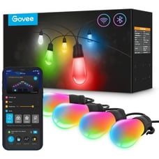 Govee Smart Outdoor String Lights, RGBIC Warm White 96ft (2 Ropes of 48ft) Fathe